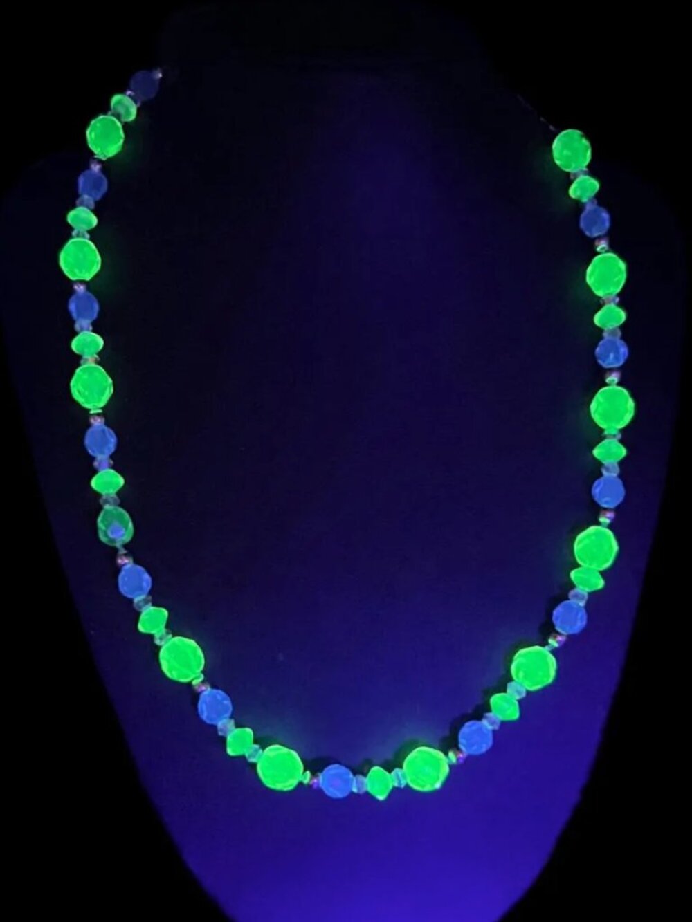 Handmade Uranium Glass Vaseline Glass Beaded Necklace With Reclaimed Beads UV